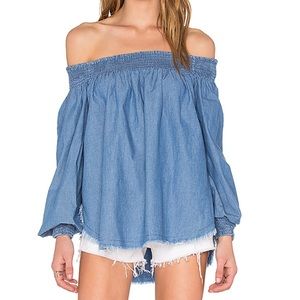 One Teaspoon Texas Sugar Chambray off-shoulder top